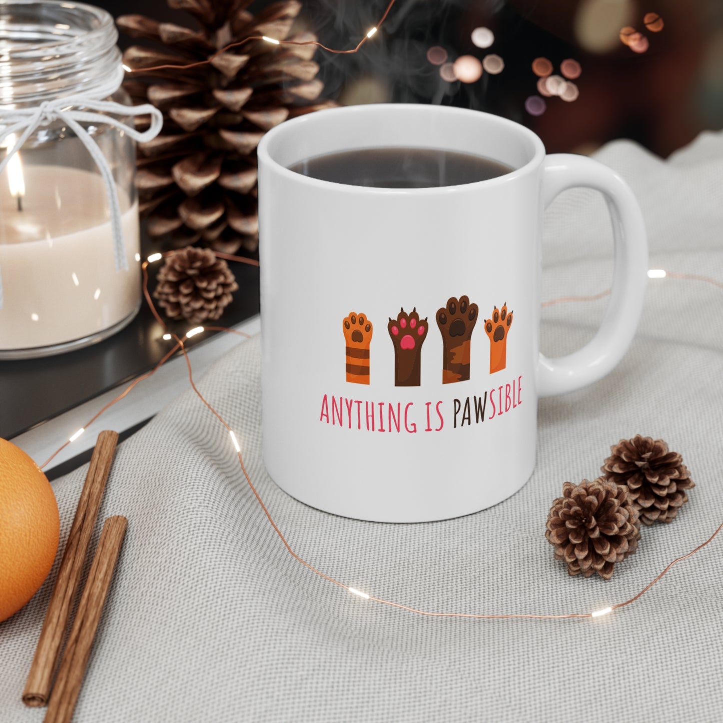Anything Is Pawsible Cat Paw Mug — Cute Inspirational 11oz Coffee Cup