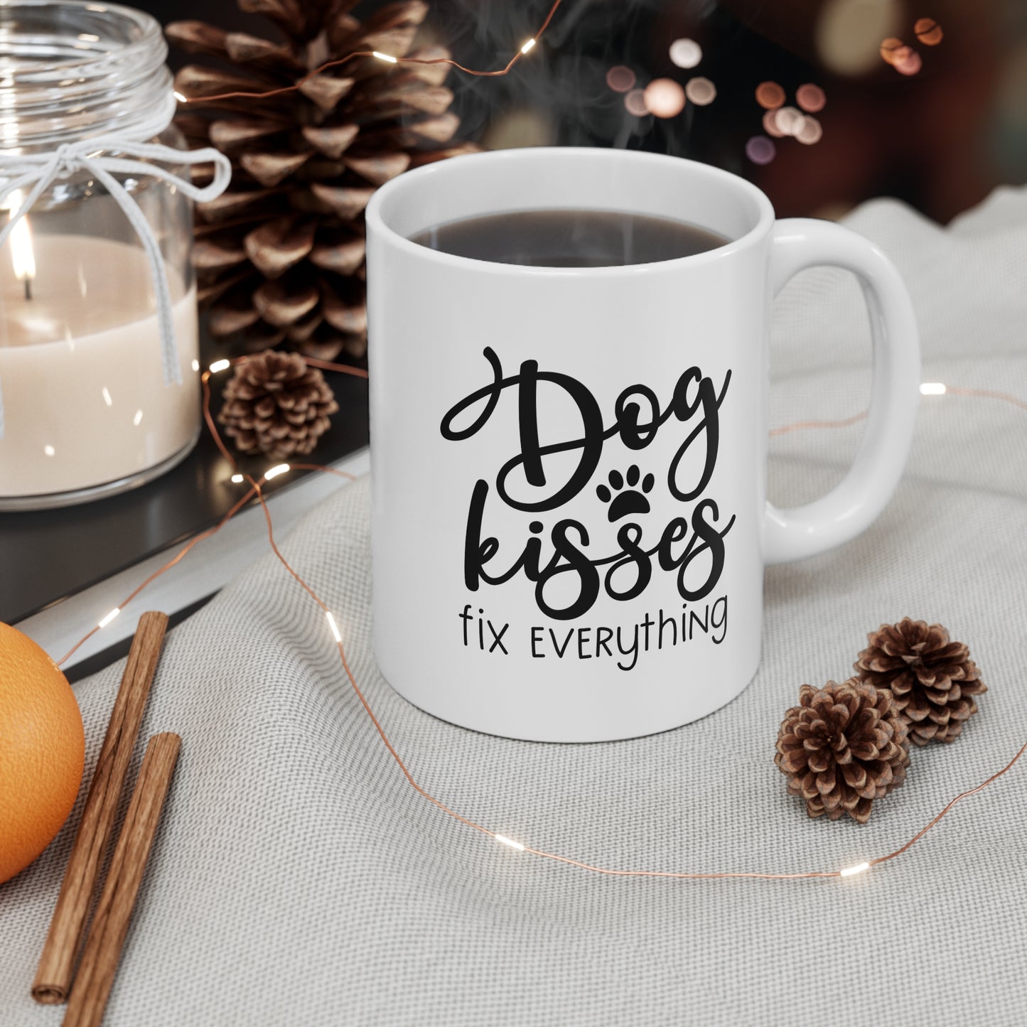 Dog Kisses Fix Everything Mug — 11oz Cute Pet Lover Coffee Cup